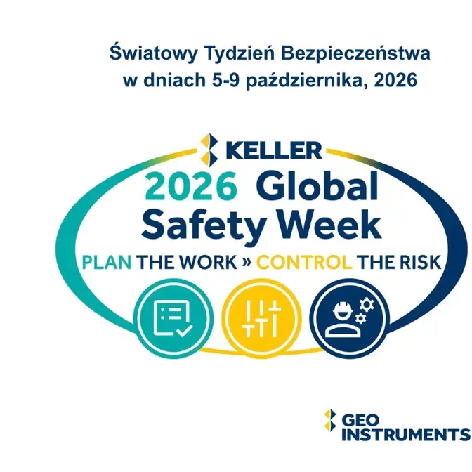 Grafika promująca Global Safety Week 2026 organizowany przez Keller i GEO-Instruments, poświęcony bezpieczeństwu pracy oraz zarządzaniu ryzykiem w dniach 5-9 października 2026.