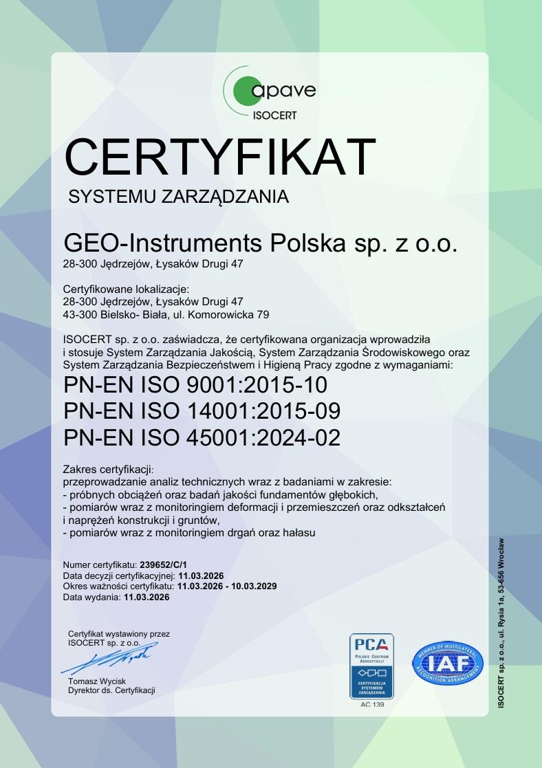 Certyfikat ISO 9001 | 14001 | 45001